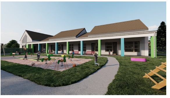 A bölcsőde udvar oldali látványterve.